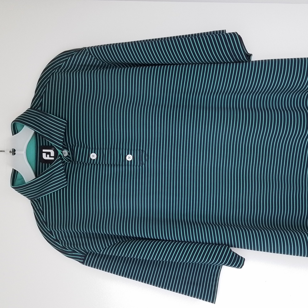 FOOTJOY Golf Polo Shirt Kelly Green and Dark Navy Stripes Size Large